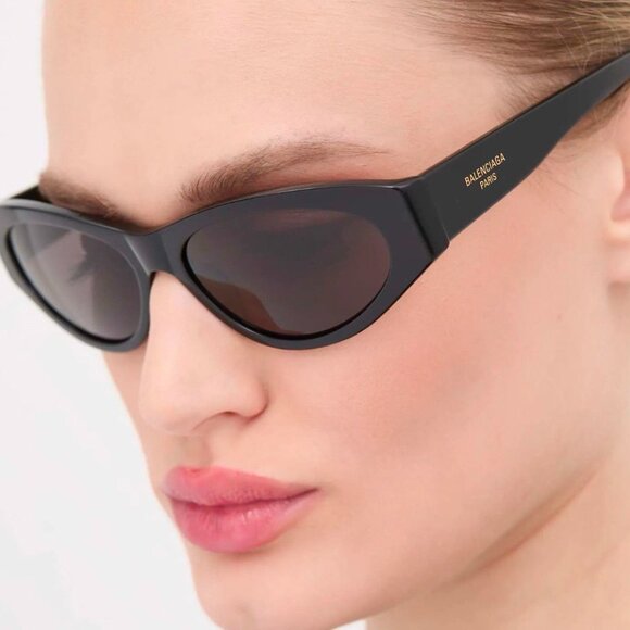 NEW BALENCIAGA BB0367S 001 WOMEN OVAL BLACK UNISEX SUNGLASSES - Picture 1 of 4